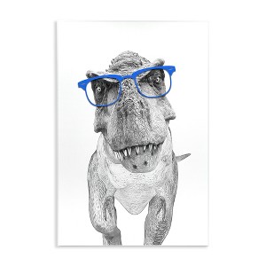 Stupell Industries Adorable Monochrome T-Rex Dinosaur Blue Glasses Illustration Wall Plaque Art, 10" x 15" - 1 of 4