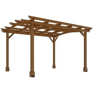 Outsunny 10' x 12' Outdoor Pergola, Wood Gazebo Grape Trellis with Arched Roof, Stable Structure for Climbing Plant Support, Dark Brown - 1 of 4