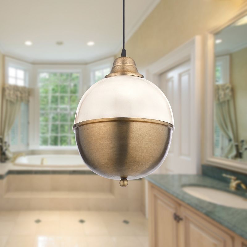 9.75&#34; Absalom Brushed Brass and White Egg Shaped Pendant Lamp - River of Goods, 4 of 11