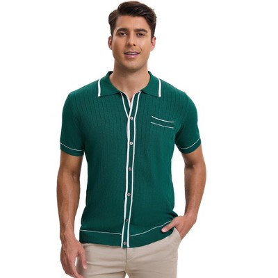 INSPIRE CHIC Men's Button Down Short Sleeve Lightweight Casual Summer Vintage Knit Polo Shirts