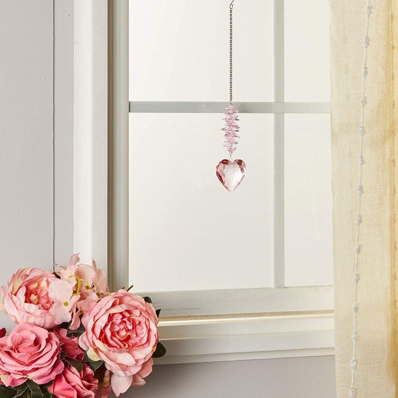 Juvale Pink Heart Hanging Crystal Prism Suncatcher for Window Home Decor, Valentine's Gift, 11 in, 2 of 9