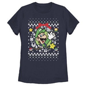 Women's Nintendo Ugly Christmas Luigi Wreath T-Shirt - 1 of 4
