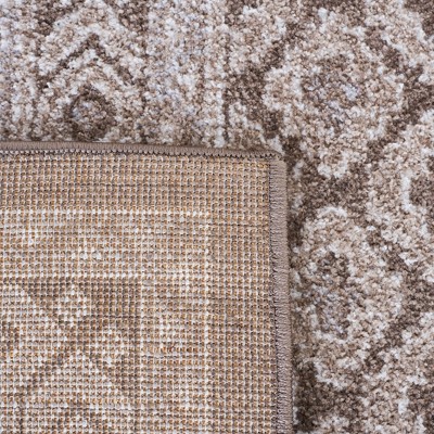 Ivory and Brown Geometric Hand-Knotted Synthetic Rug