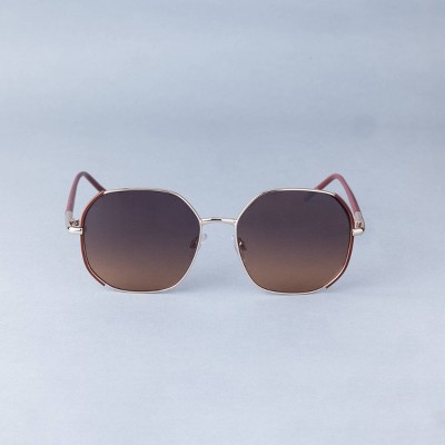 Women's Oversized Butterfly Angular Metal Sunglasses - A New Day™ Brown