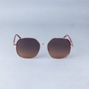 Women's Oversized Butterfly Angular Metal Sunglasses - A New Day™ Brown - 1 of 2