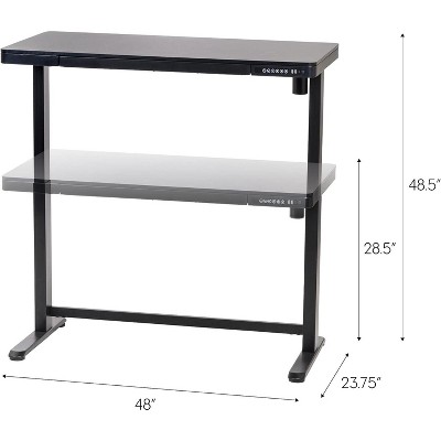 Black Adjustable Glass Top Standing Desk with USB Port