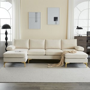 Karl Home |110 in. W Pillow Top Arm 3-Piece U-shaped Polyester Sectionals in Off-White - 1 of 1
