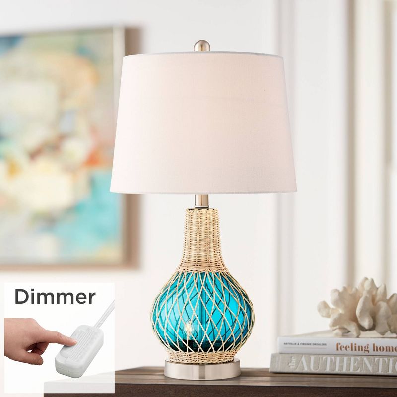 360 Lighting Alana Coastal Accent Table Lamp 22 3/4" High Rope Blue Glass Gourd with Table Top Dimmer White Fabric Drum Shade for Bedroom Living Room, 2 of 10