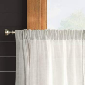 2pk 42"x36" Light Filtering Stripe Border Curtain Tiers Cream/Gray - Threshold™