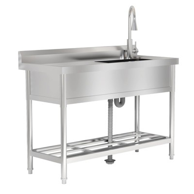 Stainless Steel Utility Sink - Freestanding Commercial Sink with Faucet & Shelf ( Silver) for Restaurant/Kitchen/Outdoor
