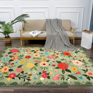 Modern Washable Area Rug for Living Room, Vintage Floral Floor Rug with Non Slip Backing, Low Pile Resistant Carpet for Home, - 1 of 4