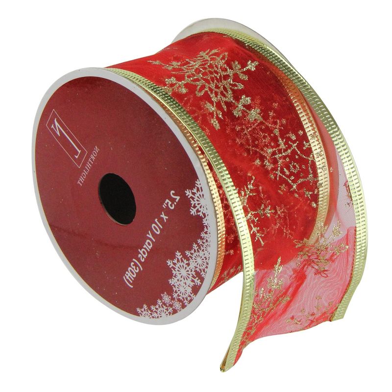 Northlight Club Pack of 12 Cranberry Red and Gold Snowflakes Christmas Craft Ribbon 2.5" x 120 Yards, 3 of 4