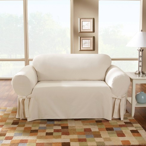 Farmhouse Basketweave Sofa Slipcover Oatmeal - Sure Fit : Target