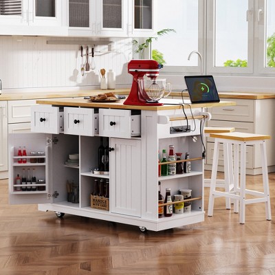 JUJABU 53 inch Large Kitchen Island with Drop Leaf, for Kitchen,Dining Room