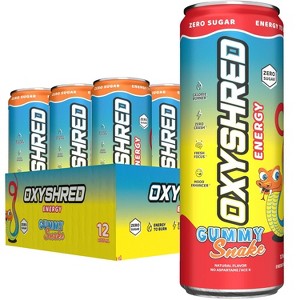 EHPlabs OxyShred Energy Drink - Zero Sugar, Zero Calories, with Amino Acids, Vitamin C, Green Tea Extract & Clean Caffeine - Gummy Snake (12-Pack) - 1 of 4