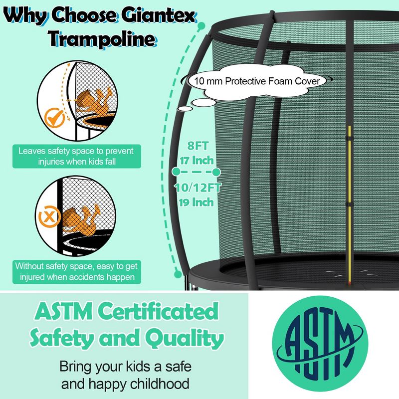 Costway 12FT Outdoor Large Recreational Trampoline w/ Ladder Enclosure Net Safety Pad, 4 of 11