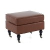 Christopher Knight Home Murphy Faux Leather Ottoman with Rubberwood Legs and Casters, Brown - 4 of 4