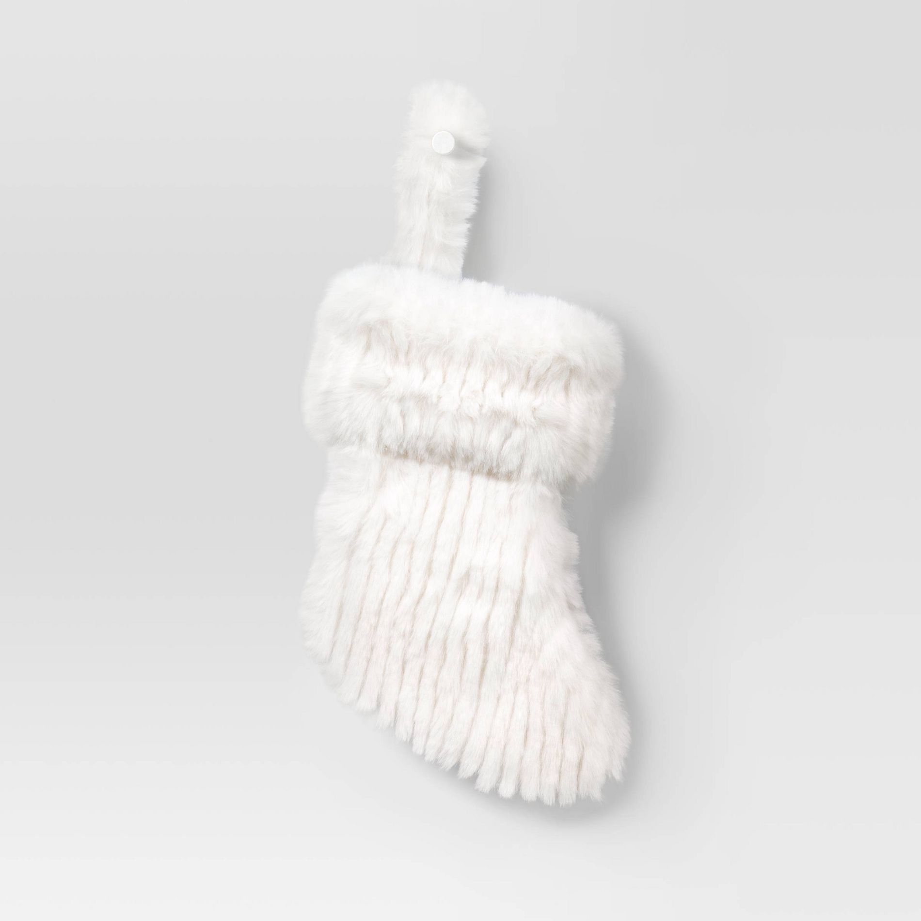 8.5" Christmas Striped Faux Fur Mini Stocking White - Wondershop™