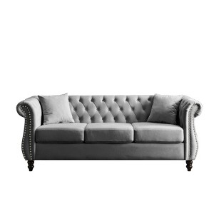 TiramisuBest 58.8" 2-Seater Tufted Velvet Sofa with Rolled Arms & Nailhead Trim, Black for Living Room,Bedroom & Office-2 Pillows - 1 of 4
