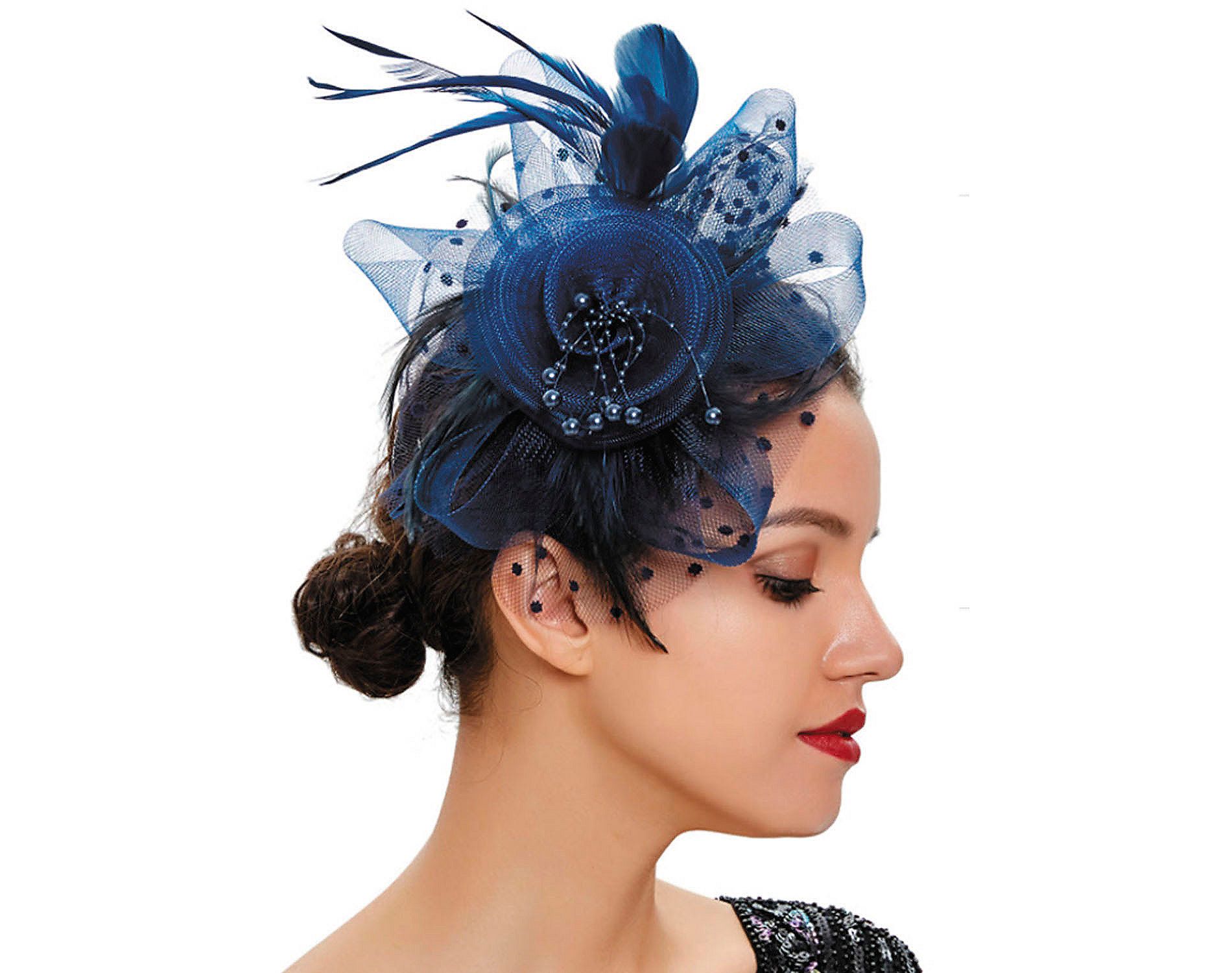 Morris Costumes Adult General Sizing Kentucky Derby Fascinator Hat Halloween Costume Headwear - Navy Blue