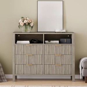 6 Drawer Dresser for Bedroom,47" Wide Chest of Drawers with 2 Open Shelves & Handles - 1 of 4