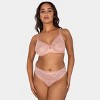Curvy Couture Women's Plus Size No-Show Lace High Cut Thong Panty Blushing Rose S - 3 of 4