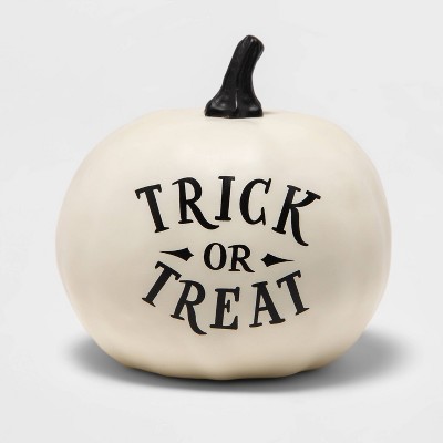 "Trick or Treat" Black/White Painted Pumpkin Halloween Decorative Sculpture - Hyde & EEK! Boutique™