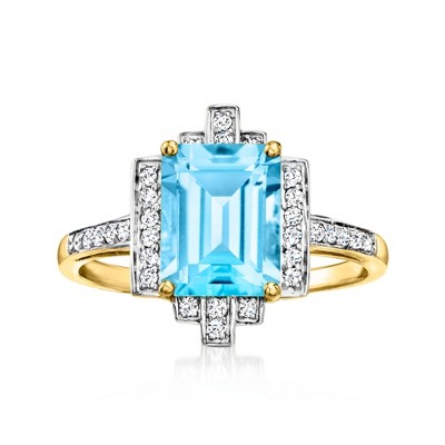 Ross-Simons 2.80 Carat Swiss Blue Topaz and .15 ct. t.w. Diamond Ring in 14kt Yellow Gold