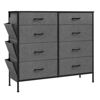 SONGMICS 8 Dresser for Bedroom, Chest Side Pockets, Drawer Dividers, Fabric Storage Organizer for Closet, Charcoal Slate Gray