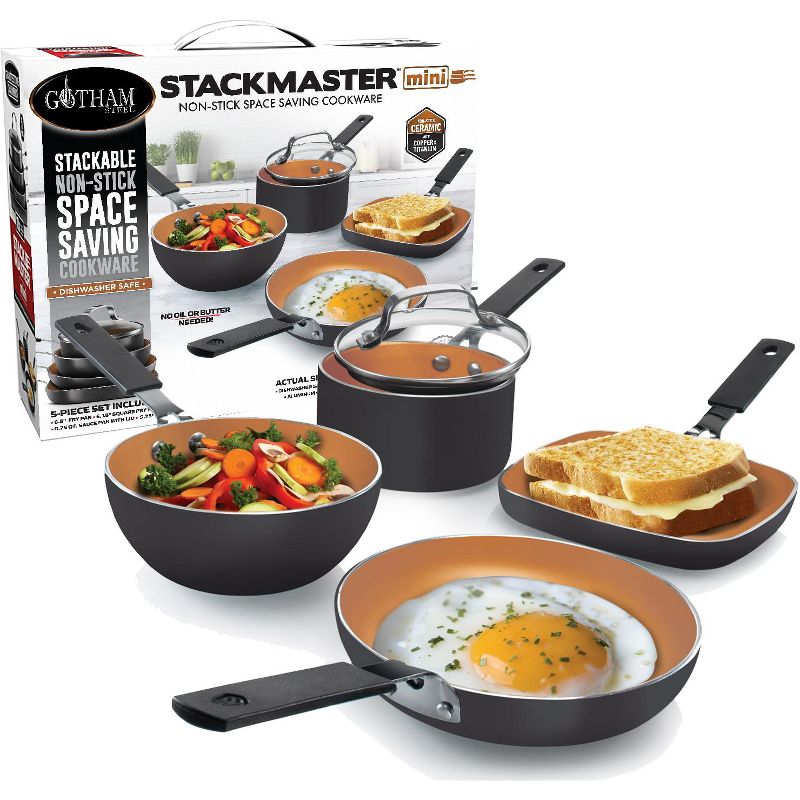 Gotham Steel Stackmaster 5 Piece Mini Nonstick Cookware Set with Rubber Grip Handles, 3 of 4