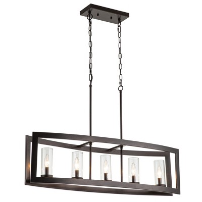 Rennnsan Mintra 36" W 5 -Light Dimmable Industrial Rectangle Kitchen Island Pendant in Bronze