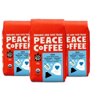 Peace Coffee Yeti Cold Brew Blend Medium Roast Whole Bean Coffee - 36oz/3ct - 1 of 4