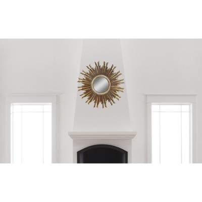 35.5" Gold Sunburst Round Wood Wall Mirror