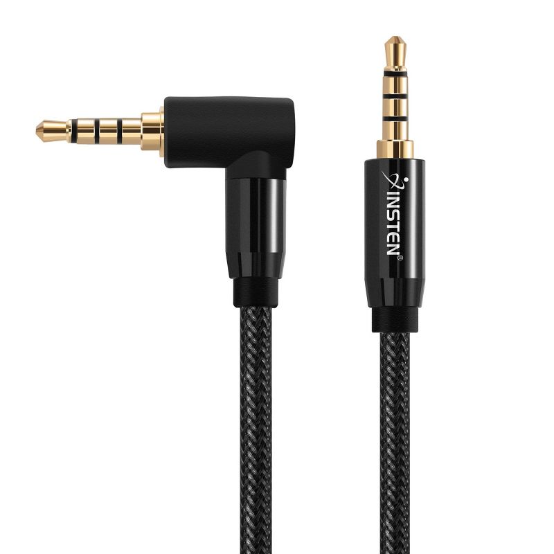 Insten 3.5mm Audio Cable, 90 Deg Male to Male, TRRS Stereo with Microphone, Nylon Braided Jacket, 1.5 Feet, Black, 4 of 8