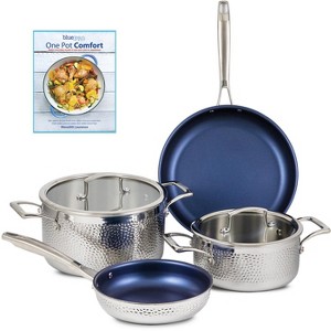 Blue Jean Chef 6-Piece Stainless Steel Cookware Set, Hammered Finish, Tri-Ply Construction Clad Cookware, Nonstick; Induction, Oven & Dishwasher Safe - 1 of 4