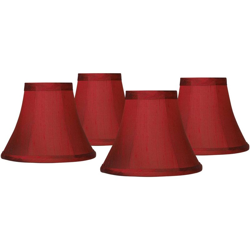 Springcrest Set of 4 Bell Lamp Shades Deep Red Faux Silk Small 3" Top x 6" Bottom x 5" High Candelabra Clip-On Fitting, 1 of 9