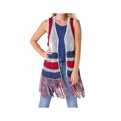 Women's Victory Cotton Crochet Fringe Vest Americana Patriotic - COCO + CARMEN XXL