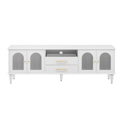 Vynxaria Retro TV Centers with Fluted Glass Doors for TVs Up to 75", Classic Media Console