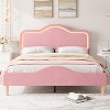 Upholstered LED Bed Frame with Adjustable Headboard & Footboard, Velvet Princess Platform Bed for Kids/Girls, Easy Assembly - 3 of 4