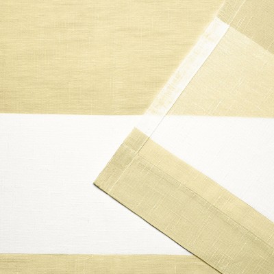 Yellow and White Striped Sheer Linen Rod Pocket Curtain Panels, 50" x 84"