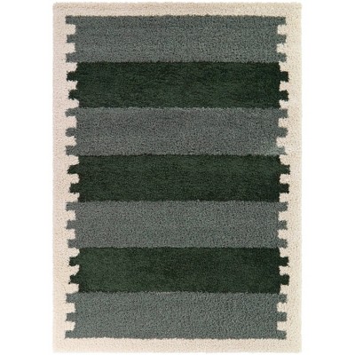 Balta Rugs 5'3"x7' Cabana Stripe Border Kids' Rug Green: Fade & Stain-Resistant, High Pile, OEKO-TEX Certified