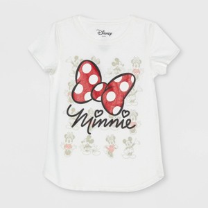 Girls' Minnie Mouse Bow Short Sleeve Graphic T-Shirt - Off-White - 1 of 2