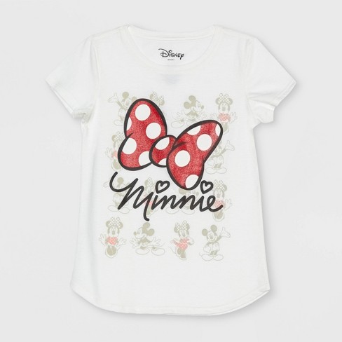Girls' Minnie Mouse Bow Short Sleeve T-Shirt - Off-White - image 1 of 2