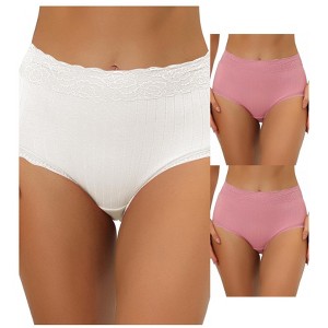 Allegra K Women's High Waist Tummy Control Comfortable Lace Trim Ribbed Briefs Multicolored - 1 of 4