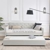 Twin Size Daybed, Upholstered Platform Bed Frame, Linen Tufted Sofa Bed with Twin Size Trundle Bed, Waved Shape Arms -Frevyn - 2 of 4