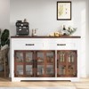 Buenhomino Buffet Cabinet with Storage, Farmhouse Sideboard Buffet with 2 Drawers and 3 Doors, Coffee Bar Cabinet for Kitchen, White and Walnut - 2 of 4