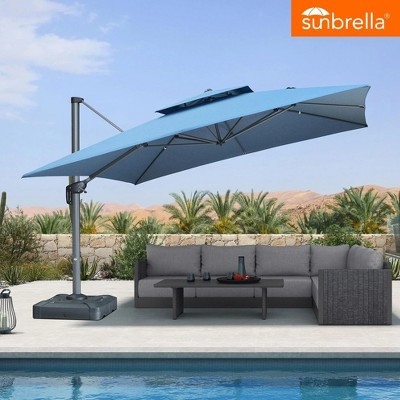 PURPLE LEAF Outdoor Cantilever Umbrellas with Base Large Patio Umbrella Offset Umbrella 360 Degree Rotation