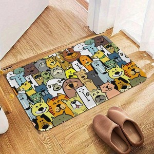 Cartoon Cats And Dogs Doodle Bathroom Rugs Winter Bath Mat Absorbent Non Slip Bathroom Mat Christmas Soft Floor Carpet 16x20 Inches - 1 of 1