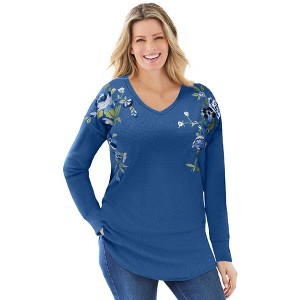 Woman Within Women's Plus Size Washed Thermal V-Neck Tee - 1 of 4