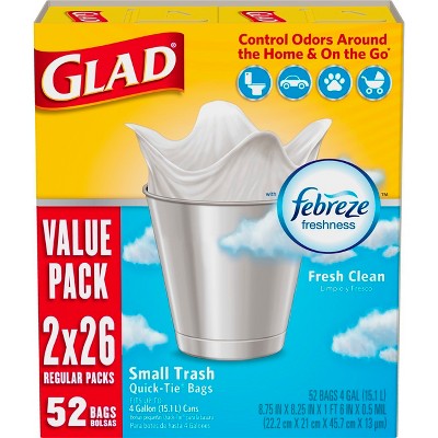 Glad Small Trash Bags + OdorShield White Trash Bags - 4 Gallon - 52ct